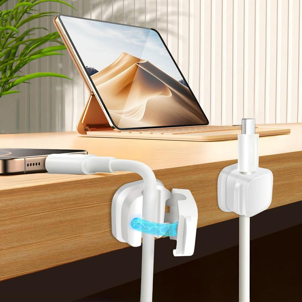 18 Pack Cord Organizer Holder,Magnetic Cable Clips Management,Easy Strong Adhesive Phone USB Charger Cord,Hide Or Organize Desk Cable for Kitchen,Office,Car,Nightstand（White and Black）