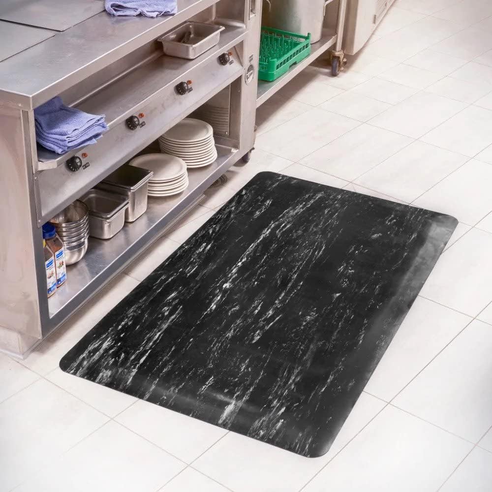 Consolidated Plastics Anti-Fatigue Marble Floor Mat, Commercial Grade Standing Support for Leg & Back Pain, Thick Heavy-Duty Rubber Made in USA (Black, 3' x 5')