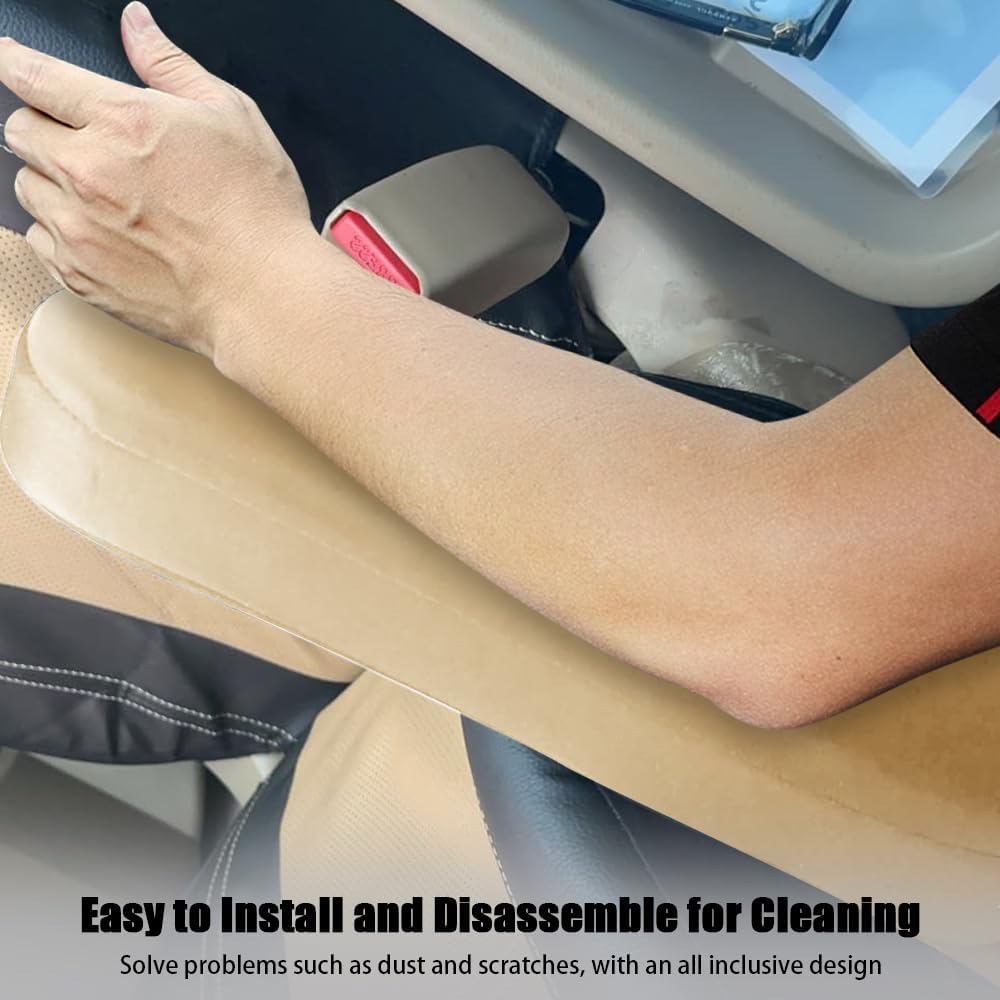 2PC Car Front Seat Armrest Covers,Universal Size Seat Arm Rest Cover,Flat Cloth Fabric Armrest Cover,Car Interior Accessories(Beige,1Pair)