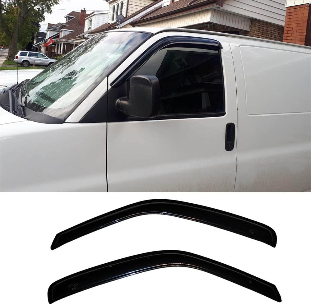 92455 Side Window Wind Deflector,2pc Outside Mount Style Sun Rain Guards,Window Visor fit for 1996-2020 Chevrolet Express/GMC Savana 1500/2500/3500 Van 2003-2009 Kodiak/Topkick C4500/C5500