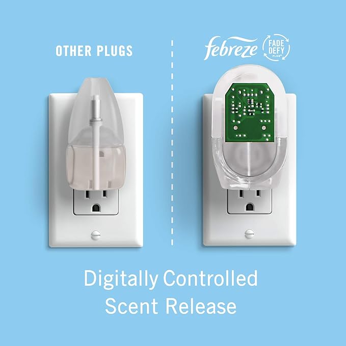 Febreze Plug in Air Fresheners, Linen & Sky Scent, Odor Eliminator for Strong Odors, 1 Warmer + 2 Oil Refills