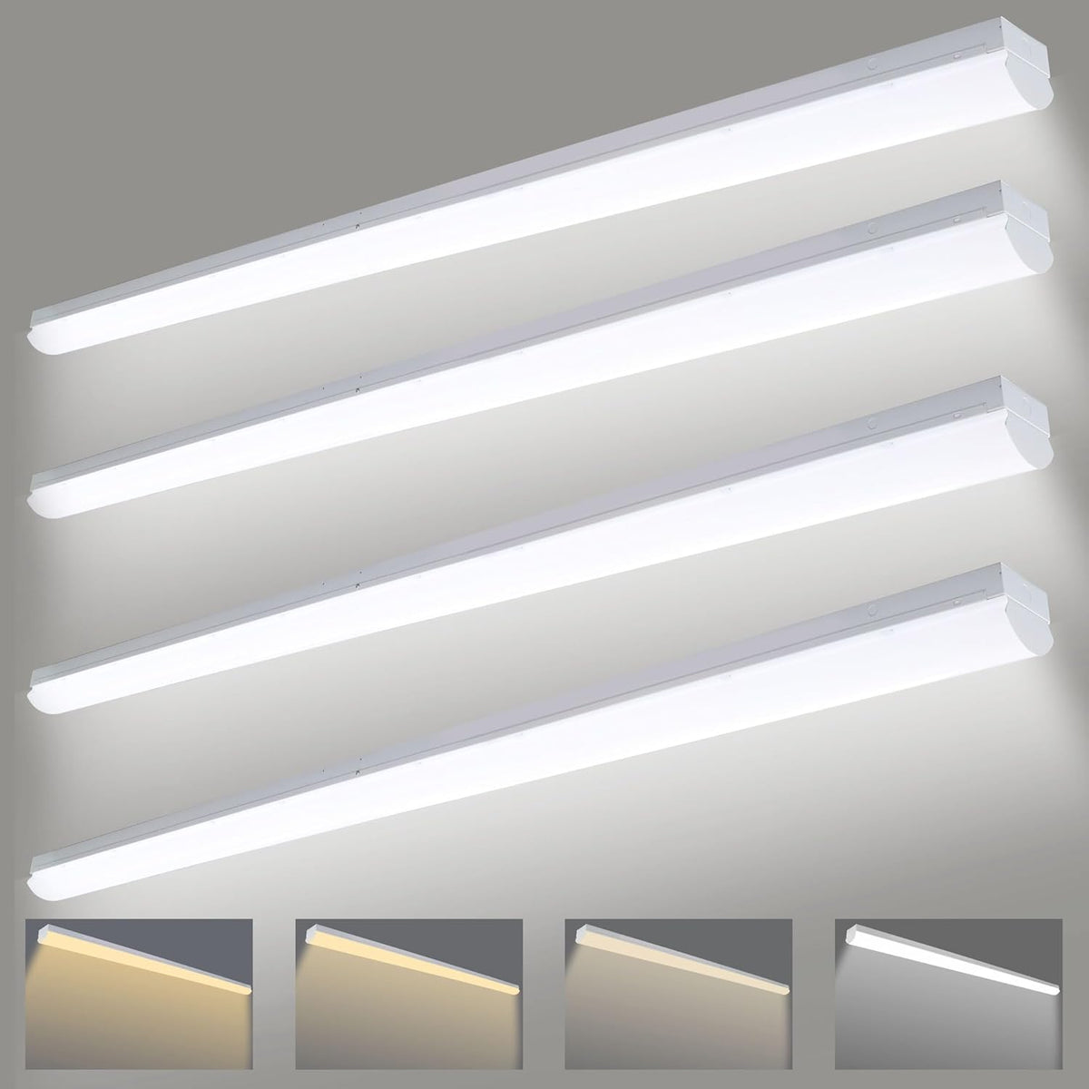 4PK 8FT LED Shop Light，Led Garage Ceiling Lights, LED Workbench Light，LED Wraparound Light Fixture,Suface Mount,Office Ceiling Light for Garage, Office, Kitchen