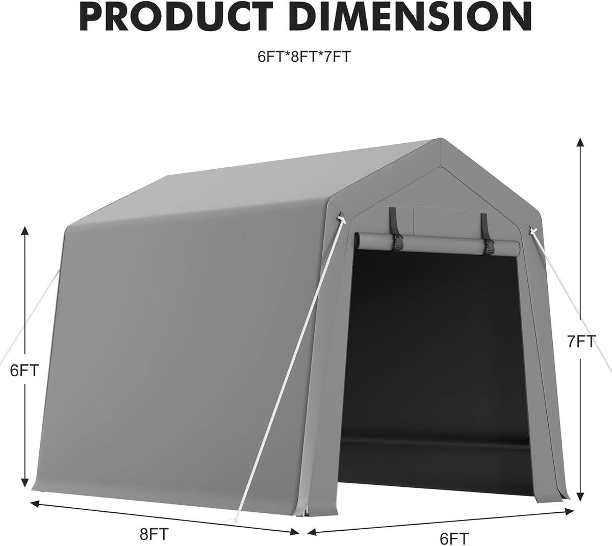 6 x 8 ft Carport Storage Shed, Portable Garage with Roll-up Zipper Door, Heavy Duty Waterproof Tarp, Storage for Motorcycle, Bike, Firewood, Garden Tools