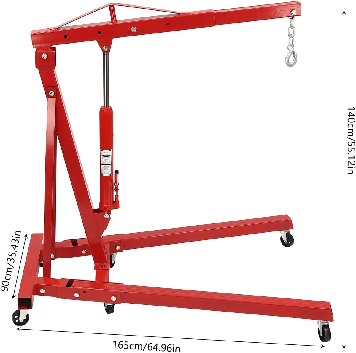 Engine Lift Crane 2 Ton (4000lbs) Engine Hoist Heavy Duty Garage Hydraulic Lift Foldable & Adjustable Height w/ 6 Universal Wheels for Car Fixing, Workshops, Ports, Warehouses, Garage