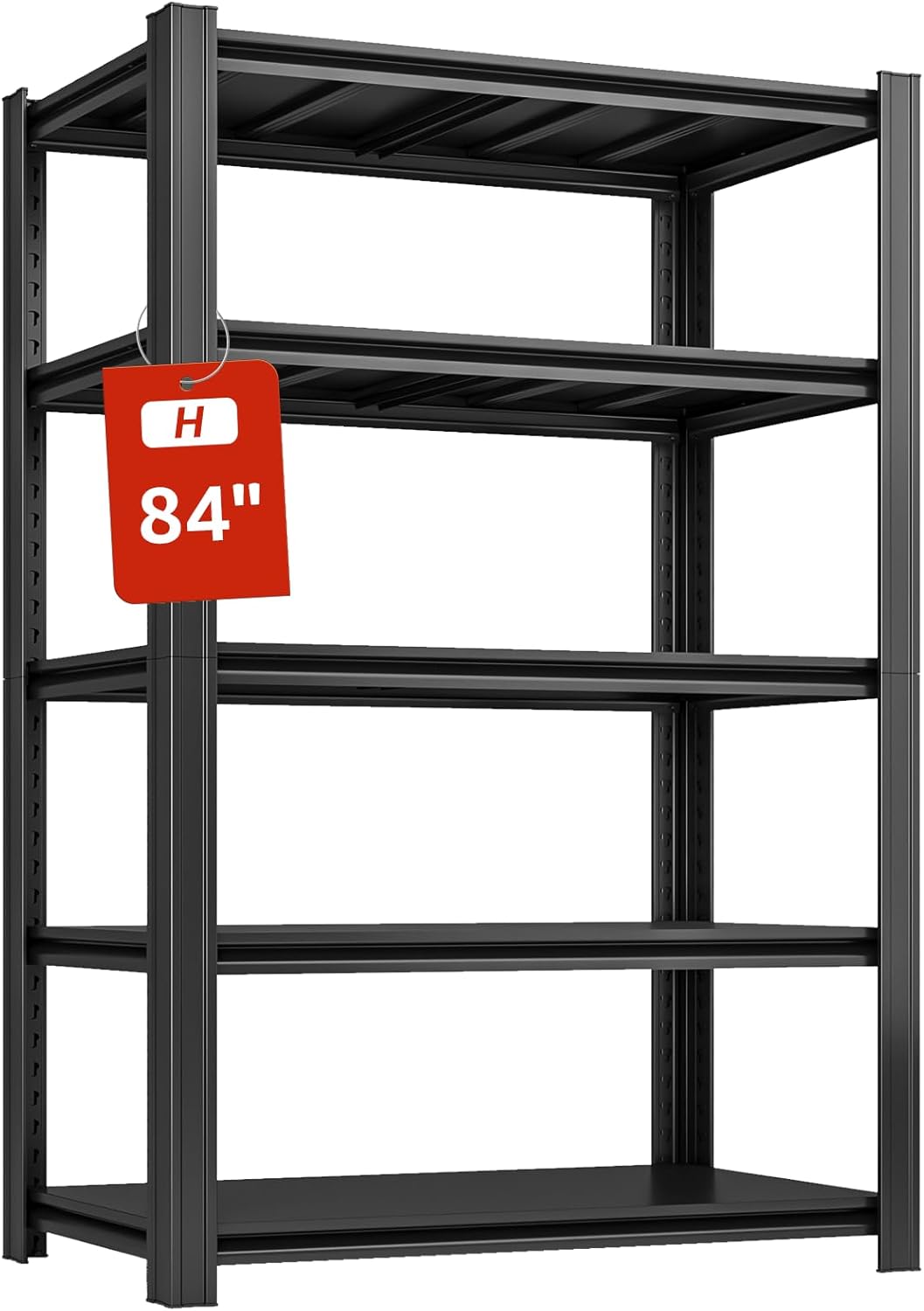 5 Tier Metal Shelving Unit 84" H x 48" W x 24" D, 3000LBS Adjustable Storage Shelves, Heavy Duty Garage Shelves for Warehouse, Basement, Kitchen, Pantry, Living Room, Black