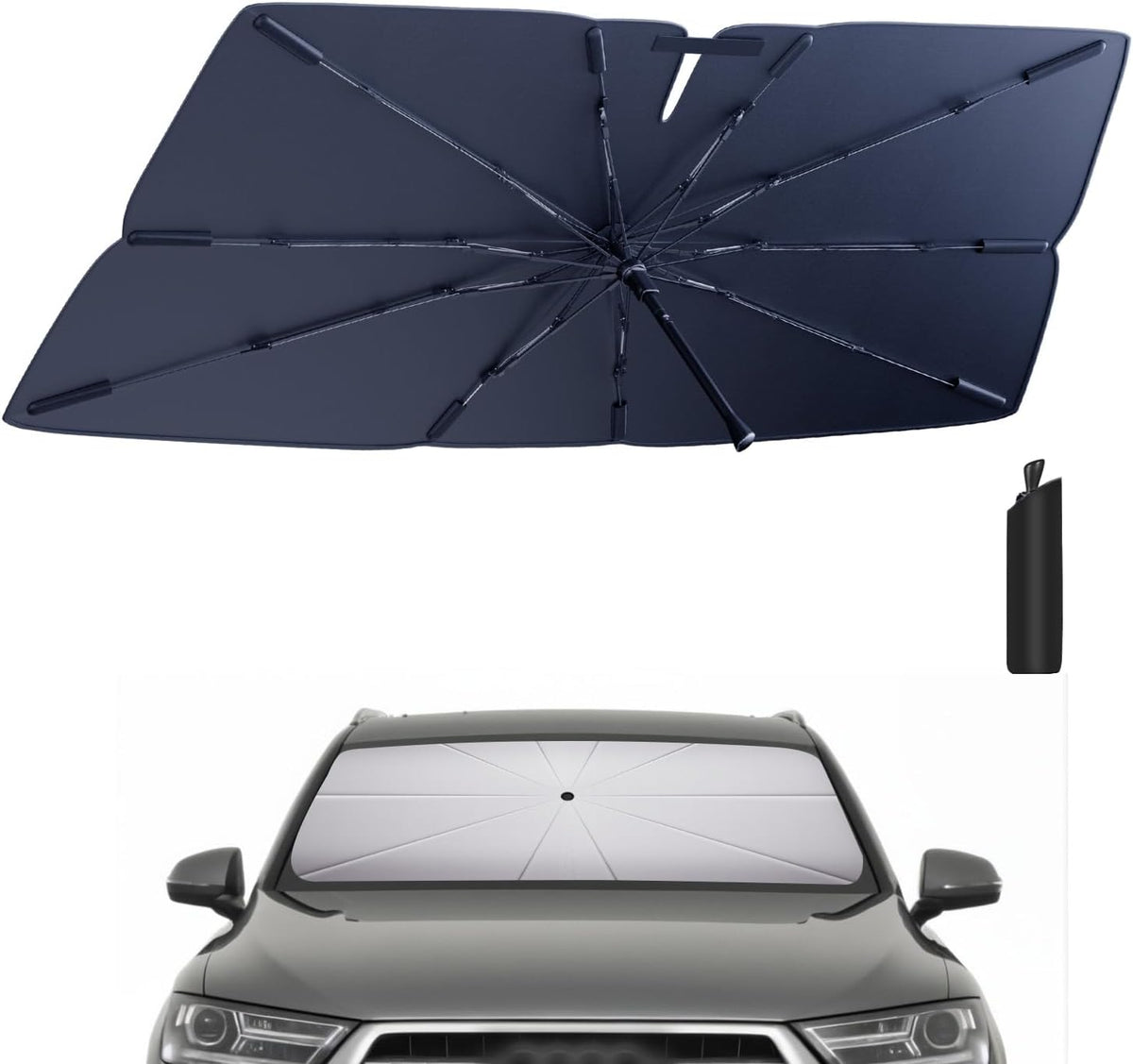 Windshield Sun Shade Umbrella: Custom Fit for 2020-2024 Audi Q7 Premium, Premium Plus, Prestige, TFSI, SQ7 (Type 4M, Facelift) - Foldable Front Window Sunshade, UV & Heat Protection, Keeps Car Cool