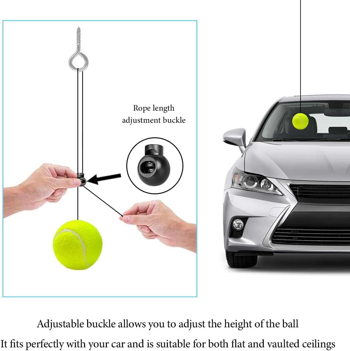 2PC Garage Parking Assistance Tennis Balls, Garage Car Stop Indicator, Garage Tennis Ball Parking Aid, Suitable for Parking aids for Home Garage. (Tennis)