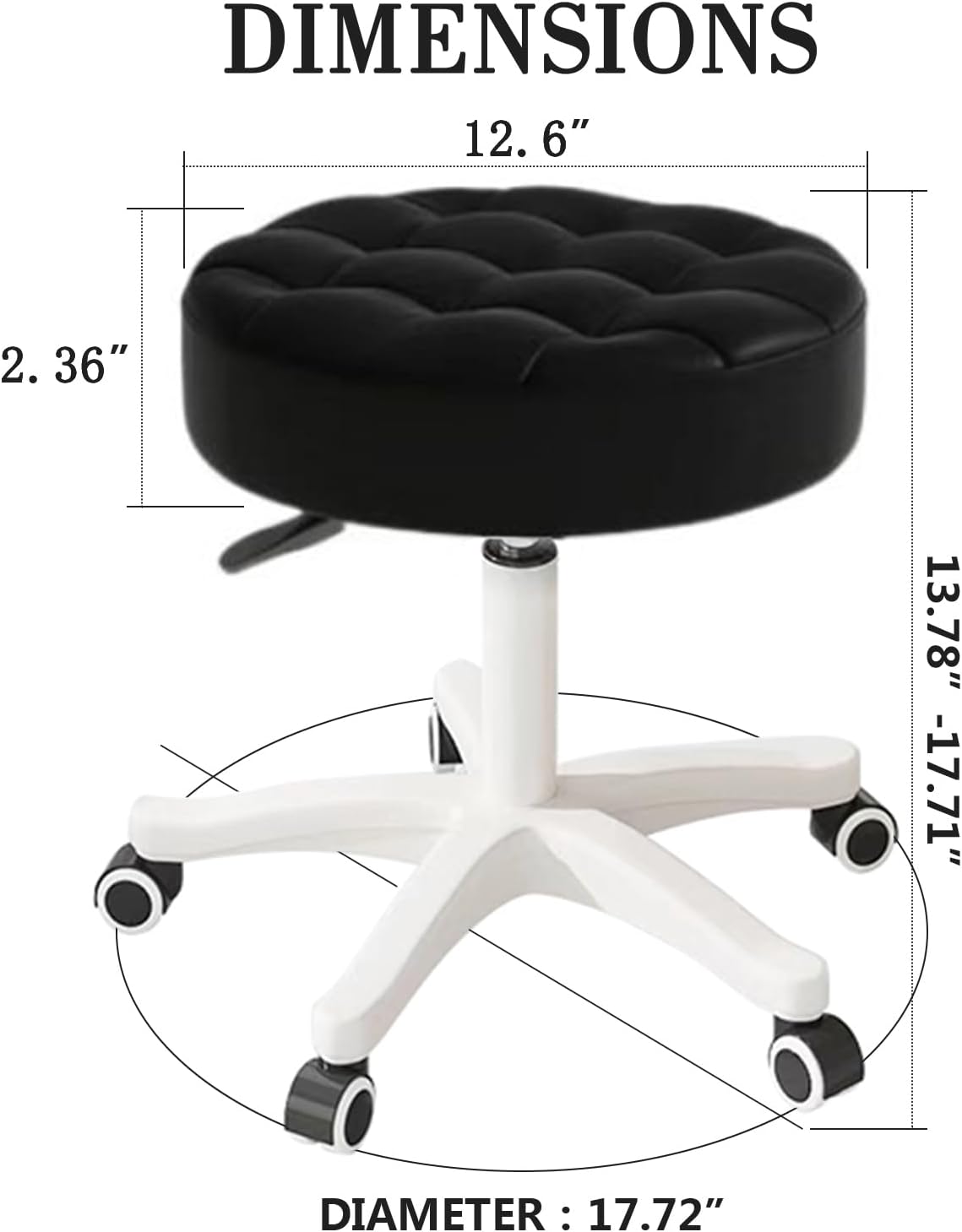 Small Chair Round Rolling Stool with Wheels PU Leather Height Adjustable Swivel Drafting Work SPA Salon Stools Home Office Chair,4 Pack