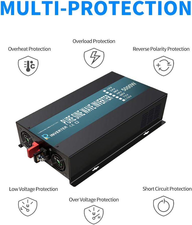 WZRELB 5000W 24V High Efficiency Solar Power Off Grid DC Voltage Converter Pure Sine Wave Inverter Dual 120V AC Outlets