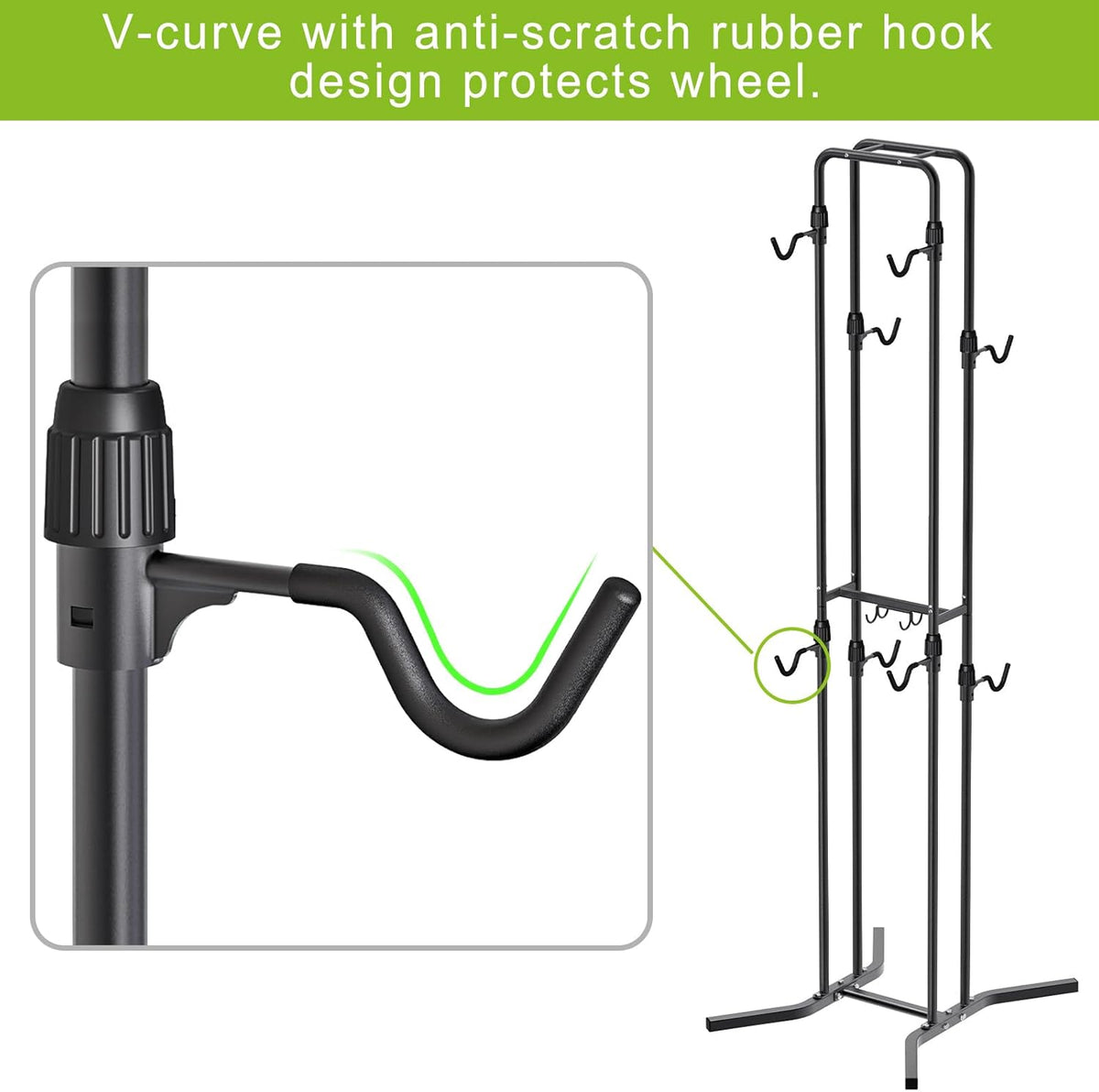 Dolibest 4-Legged Bike Racks Stands with Flexible Hooks, Heavy-Duty Floor Standing Bicycle Rack for Up to 4 Bikes, with 8 Adjustable Height and Angle Hooks, Easy to Install for Any Style Bicycle