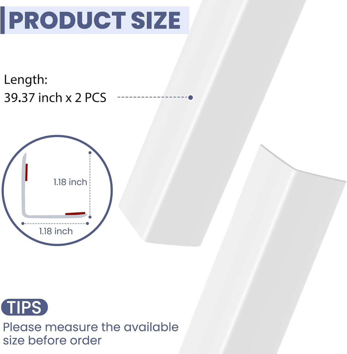2PCS Wall Corner Protectors Guards - Self Adhesive Corner Protector & Corner Guards for Walls Edge Protection, Easy to Apply - No Tools Needed(Pure White, 39.37"x1.18")