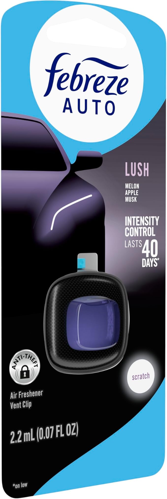 Febreze AUTO Air Freshener, Odor-Fighting Automotive Vent Clip, Lush Scent, 8 Count