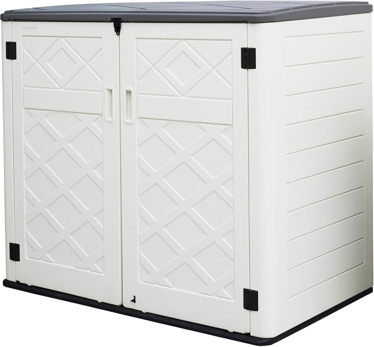 Large Horizontal Storage Sheds,38 cu.ft. Outdoor Storage Box for Garden,Patio and Backyard,Customized Shelves &Lockable(Off White)
