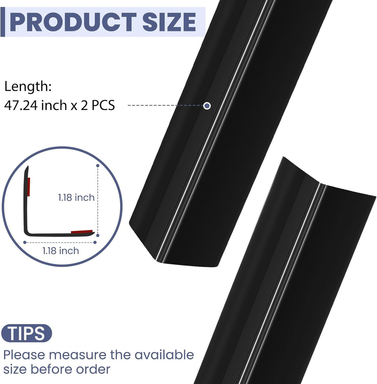 2PCS Wall Corner Protectors Guards - Self Adhesive Corner Protector & Corner Guards for Walls Edge Protection, Easy to Apply - No Tools Needed(Black, 47.24"x1.18")