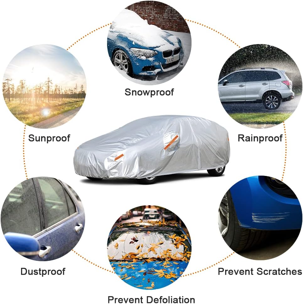 Kayme Car Covers for Automobiles Waterproof All Weather Sun Uv Rain Protection with Zipper Mirror Pocket, Suitable for Audi A4 Avant, Volvo V50 V60 V70, etc. Fit Station Wagon (178 to 190 Inch) 2XL