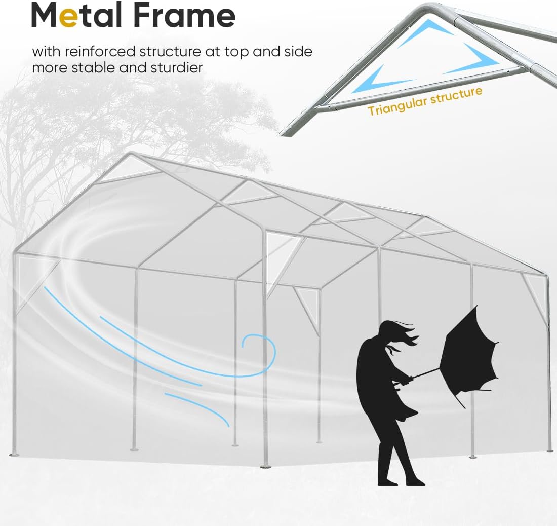 ADVANCE OUTDOOR 10x20 ft Adjustable Height Carport with Removable Window Sidewalls and Doors, Heavy Duty Car Canopy Garage Party Tent Boat Shelter with Reinforced Poles, Gray