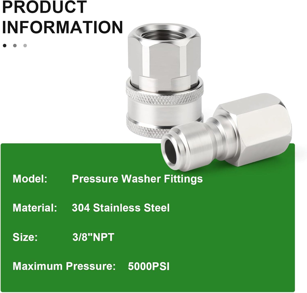 TAISHER 12PCS 304 Stainless Steel Pressure Washer Adapter Kit, Quick Connect Fittings，3/8" Female