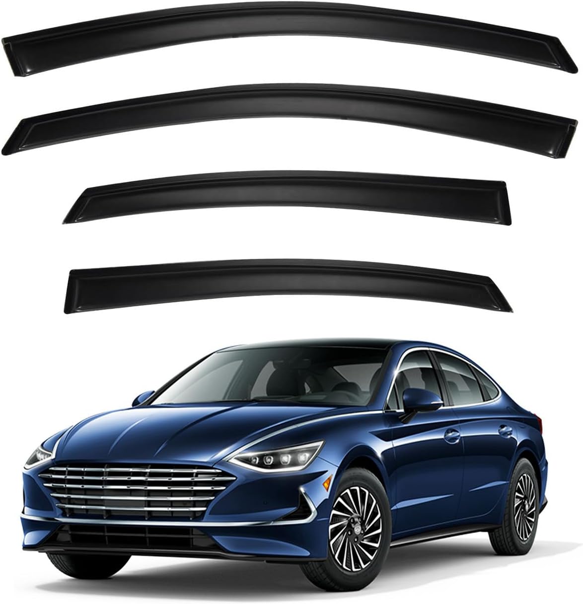 4pcs Window Visors Compatible with 2015-2019 Hyundai Sonata Front+Rear Smoke Tint Sun/Rain Guard Outside Mount Tape-On Vent 2016 2017 2018