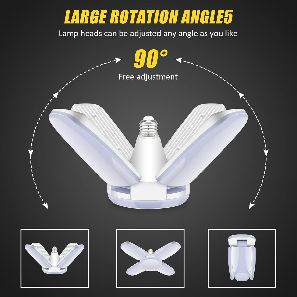 LED Garage Lights 4 Pack, 80W LED Shop Light with 4+1 Multi-Position Panels Deformable E26/E27 Ceiling Light, 6500k 8000LM Ceiling Led Daylight for Shop, Basement, Workshop, Attic, Barn