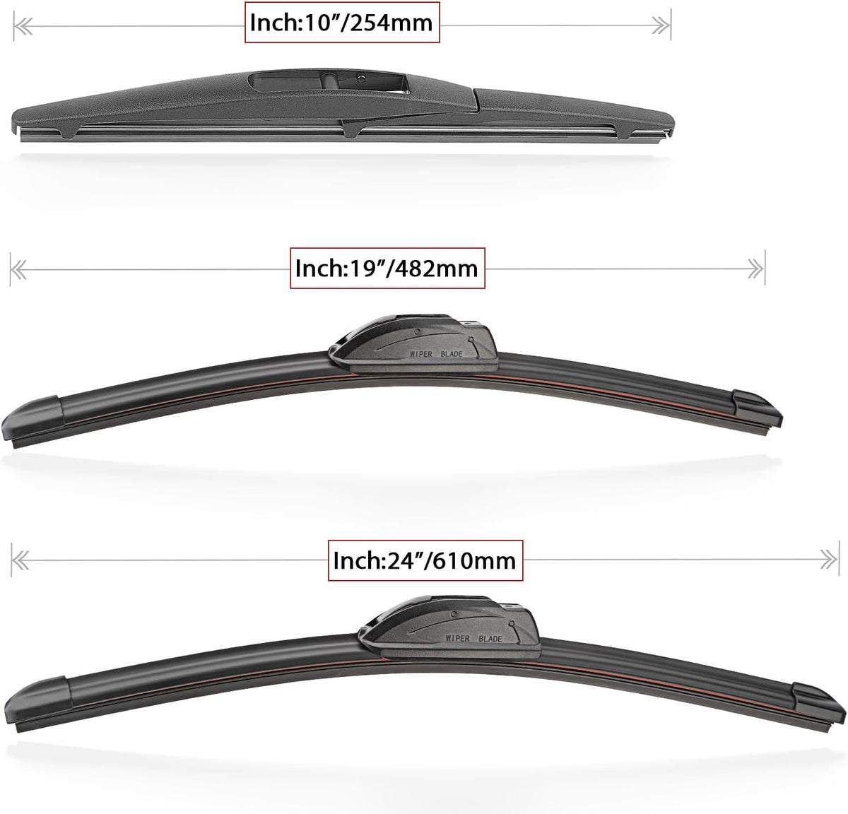 Windshield Wiper Blade Set Replacement for 2011-2013 Infiniti QX56/2014-2018 Infiniti QX80 and Rear Windshield Wiper Blade-24"/19"/10" (Set of 3) U/J HOOK