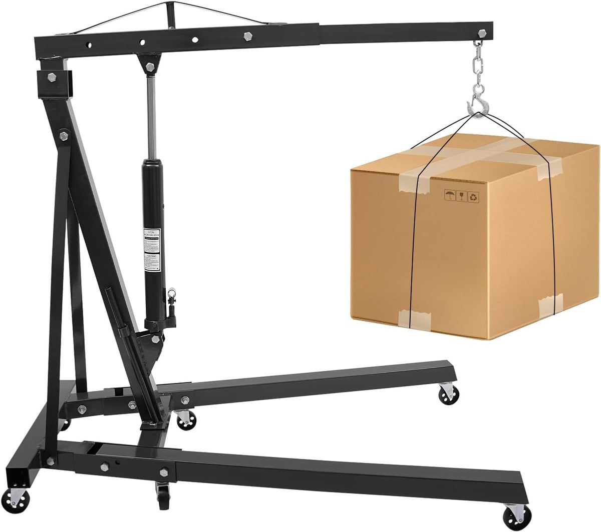 LOYALHEARTDY 1 Ton Hydraulic Engine Hoist, Folding Engine Lift with 6 Wheels, Heavy Duty Steel Shop Engine Crane, Cherry Picker Engine Hoist for Garage, Workshop, 2200 LBS (Black, 1 Ton)