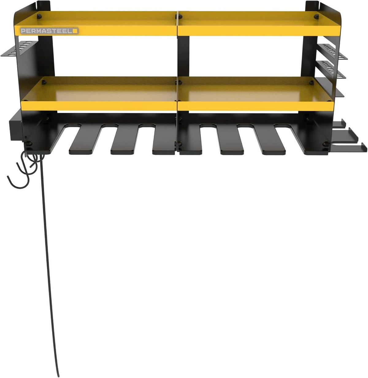 Permasteel Power Tool Organizer Wall Mount - 150 Lbs Load 3-Layer Heavy Duty Metal Storage Rack with Charging Station, Holds 6 Drills, 9 Hand Tools and 16 drill bits for Garage and Workshop, Yellow