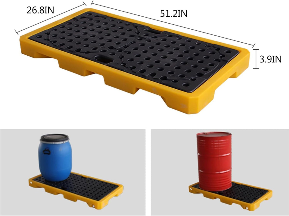 Drum Containment Spill Pallet, Industrial Nestable Oil Drums Leak-Proof Tray, Garage Storage Detachable Anti Slip Polyethylene Platform with Drain (Color : Yellow-5 Pack, Size : 51.2"x26.8"x