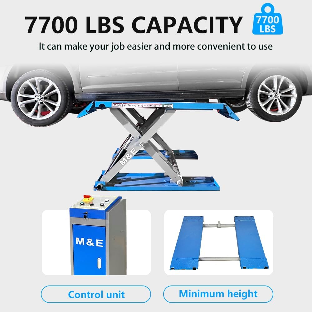 M&E 7700lbs Mid Rise Scissor Lift Pneumatic Release Auto Lift Car Lift 220V Mid-Rise Auto Lift Home Garage Lift