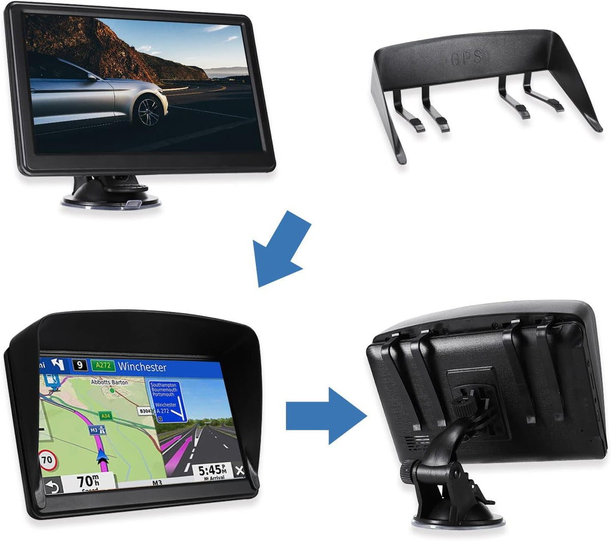 GPS Navigator for Car, Latest 2025 Map 7 inch Touch Screen Car GPS 256-16GB, Voice Turn Direction Guidance, Support Speed and Red Light Warning, Pre-Installed North America Lifetime map Free Update