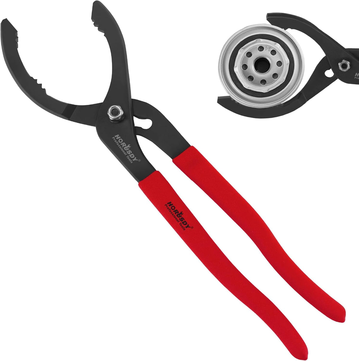 HORUSDY 12" Adjustable Oil Filter Pliers, Adjustable Oil Filter Wrench Removal Tool (Red)