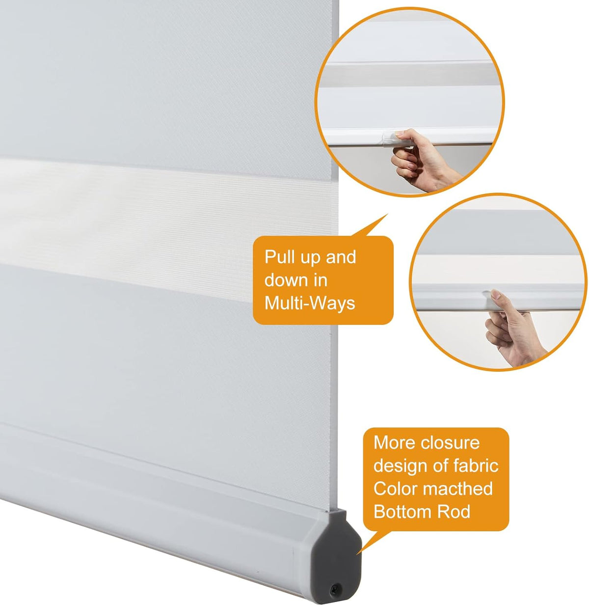 Persilux Cordless Zebra Blinds for Windows Free-Stop Roller Windows Shades (23" W X 64" H, White) Dual Layer Light Control for Day and Night, Light Filtering Sheer Shades for Home, Easy to Install