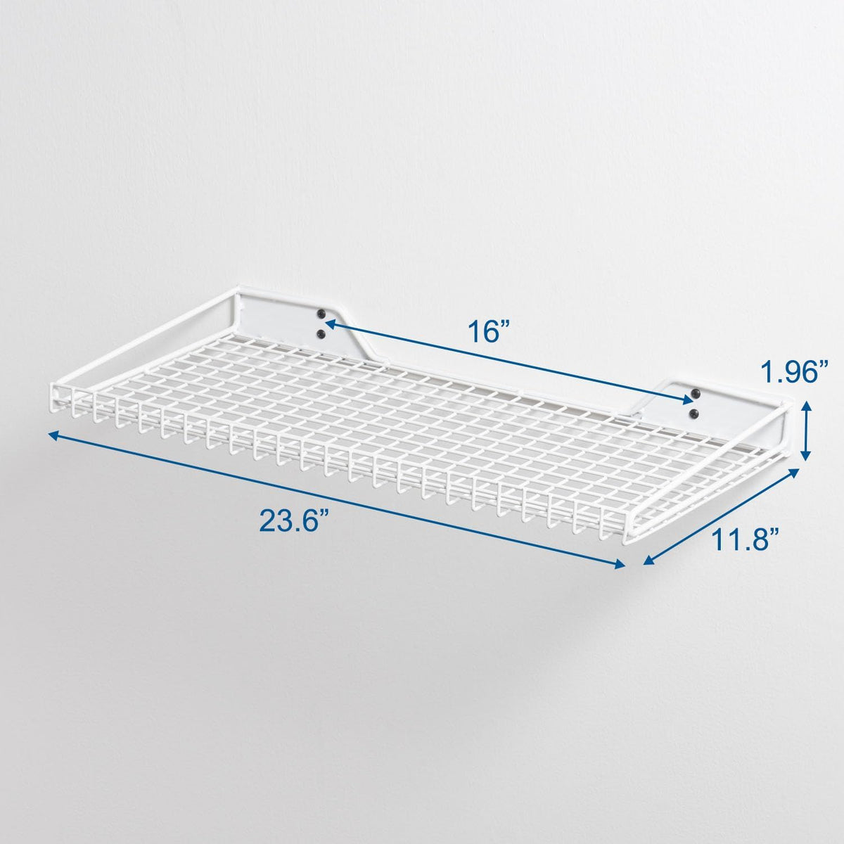 Wallmaster Heavy Duty Garage Wall Shelving 2 Pack 23.6"x11.8" Metal Wire Shelves Wall Mount Mesh Storage Rack for Garage, Office, Basement and Kithcen, max Load 65 lbs (White)