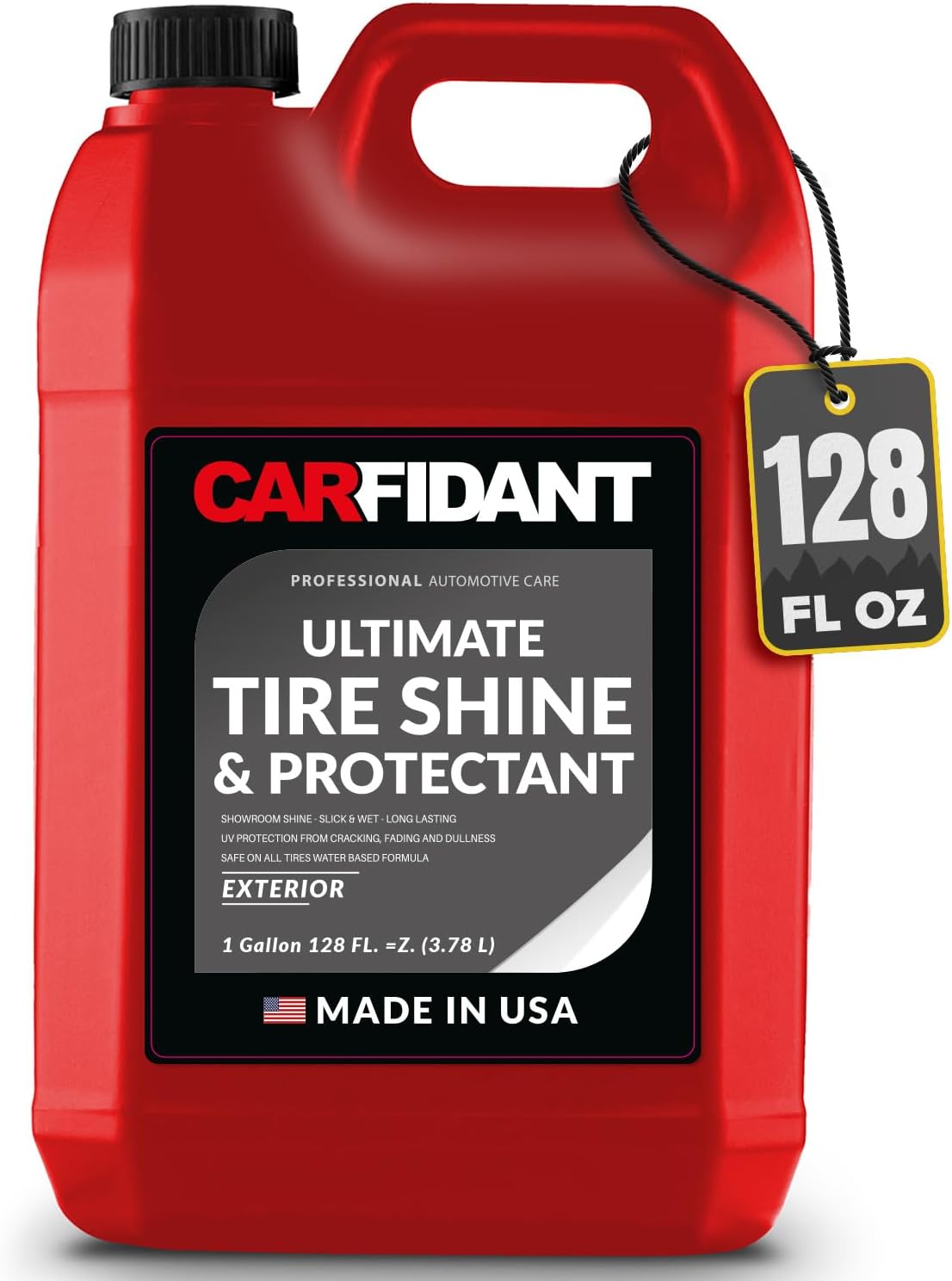 Carfidant Ultimate Tire Shine Gallon - Black Satin Shine - New Look Tire Dressing and Rubber Protectant - Long-Lasting with Non-Grease and No Sling - 128 fl. oz.