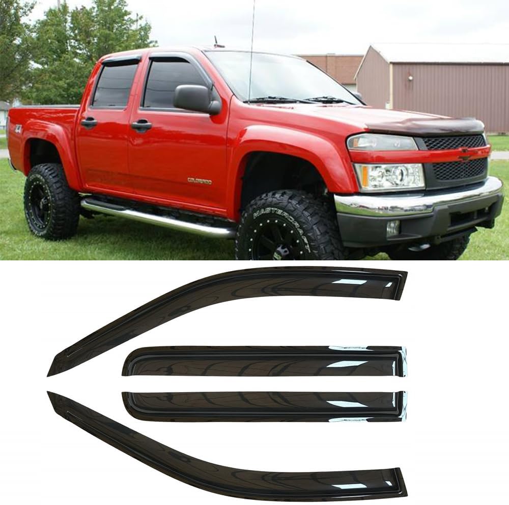 Side Window Shade Vent Deflector,4pcs Dark Smoke Nice Wind Visors fit for 2004-2012 Chevy Colorado/GMC Canyon Crew Cab,Outside Mount Tape-On Shade Sun Rain Guards Set 94133