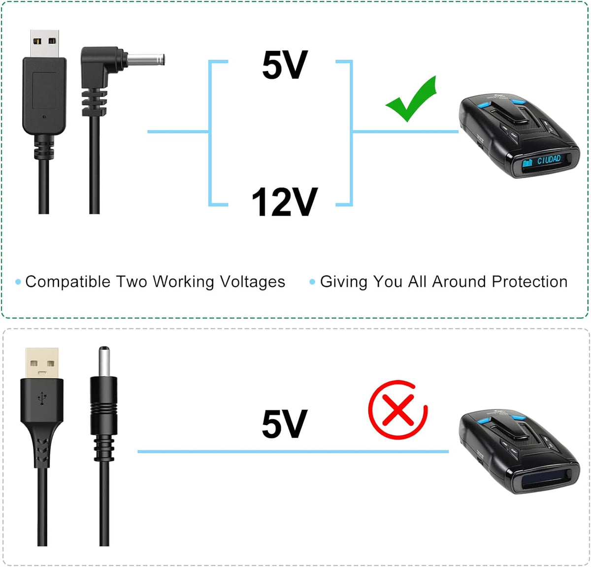 Radar Detector Cable, USB to DC3.5 Plug Cable,for Cobra Whistler Escort Valentine One Uniden Beltronics Radar Detector,Replacement Power Cable for Radar Detectors (DC3.5-3.3ft)