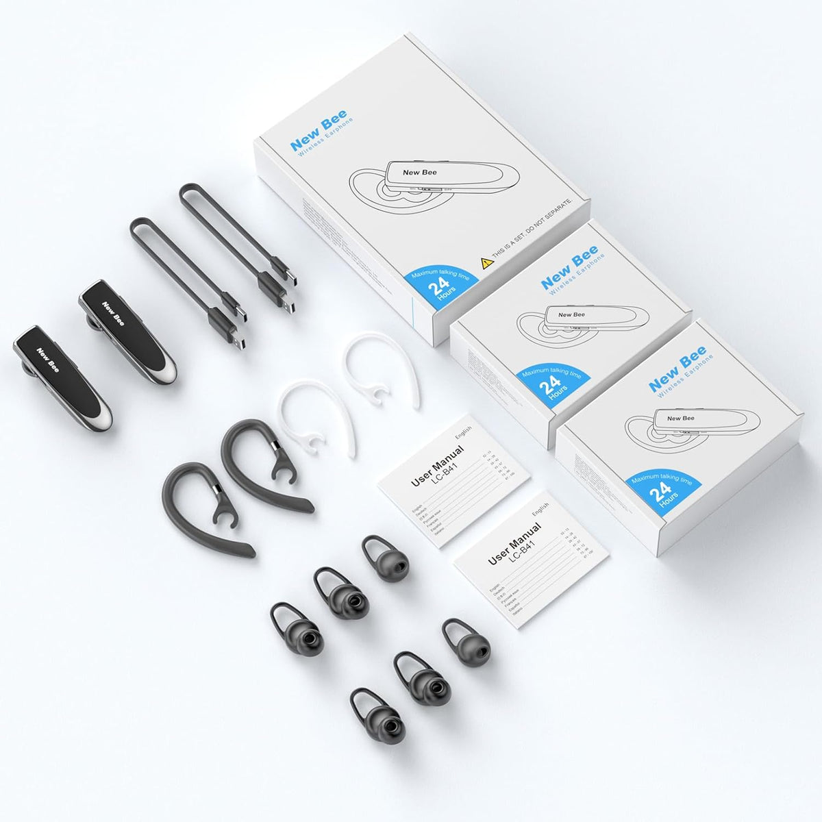 [2 Pack] Bluetooth Earpiece Wireless Handsfree Headset V5.0 24 Hrs Driving with Mic 60 Days Standby Bluetooth Headset for iPhone Android Samsung Driver