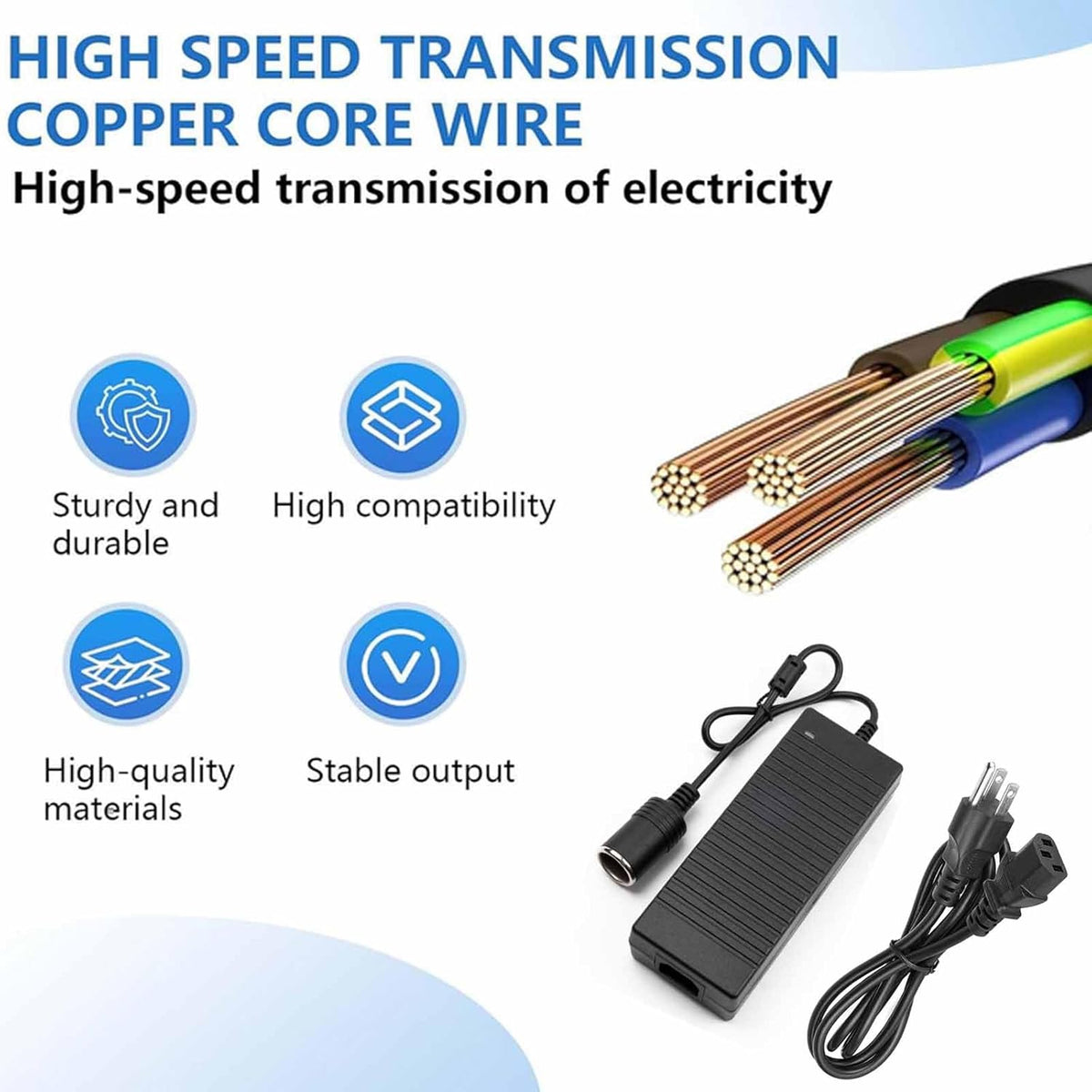 12V 15A Power Adapter Car Charger Converter,Car Cigarette Lighter Socket AC/DC Power Supply Adapter Transformer for Tire Inflator, Car Refrigerator, Car Vacuum Cleaner, and Other Car Devices