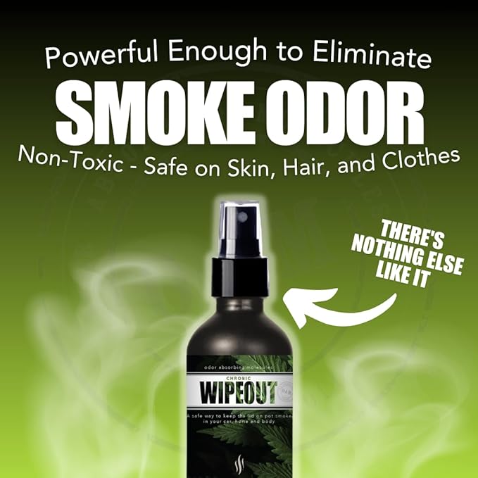 Chronic Wipeout Smoke Odor Eliminator Spray For Strong Odor - Highly Effective for Deodorizing Homes, Clothes, Cars, Office, Hands, & Hair from Smoke Smells - 1 16 oz Bottle Apple Fragrance