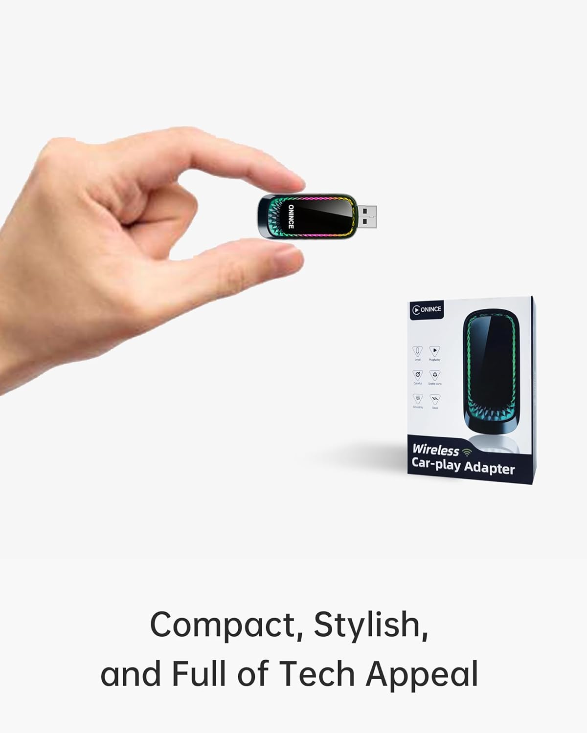 Apple CarPlay Wireless Adapter (2025 Upgrade) – Convert Wired CarPlay to Wireless, Stable Connection, RGB Ambient Lighting, Compatible with Wired CarPlay Cars & iPhone