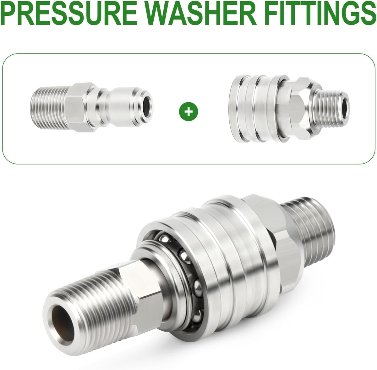 TAISHER 4PCS 304 Stainless Steel Pressure Washer Adapter Kit, Quick Connect Fittings，1/4" Male