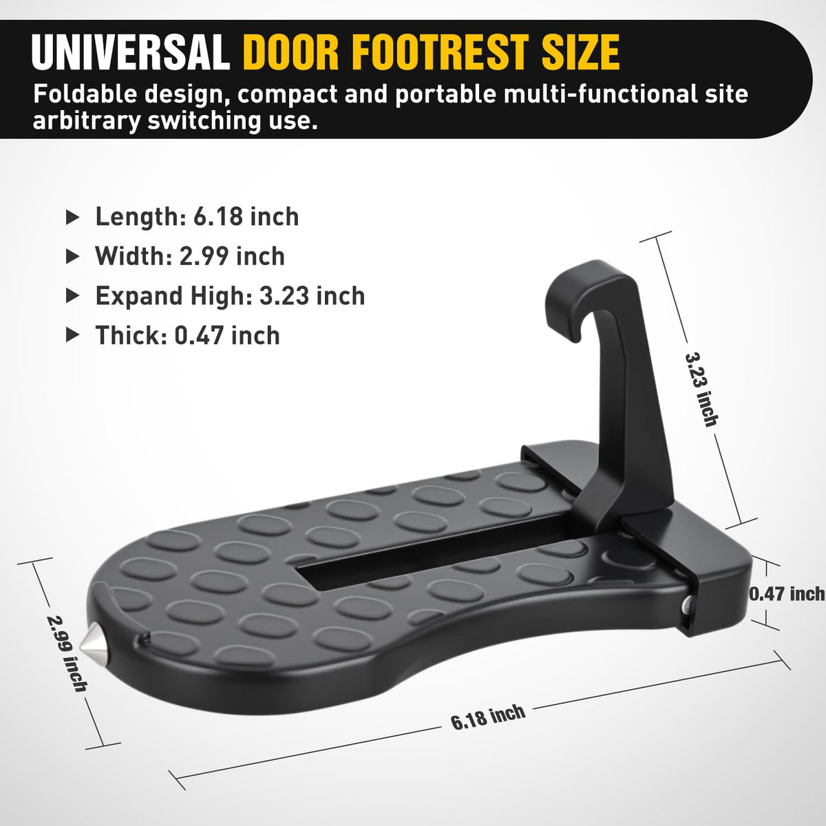 Nilight Car Door Step for Roof Access Universal Car Step Hook for Roof SUV Trucks Folding Aluminum Alloy Vehicle Door Latch Step Pedal with Glass Breaker Safety Hammer, Max Load 400lbs, 1 Pack Black