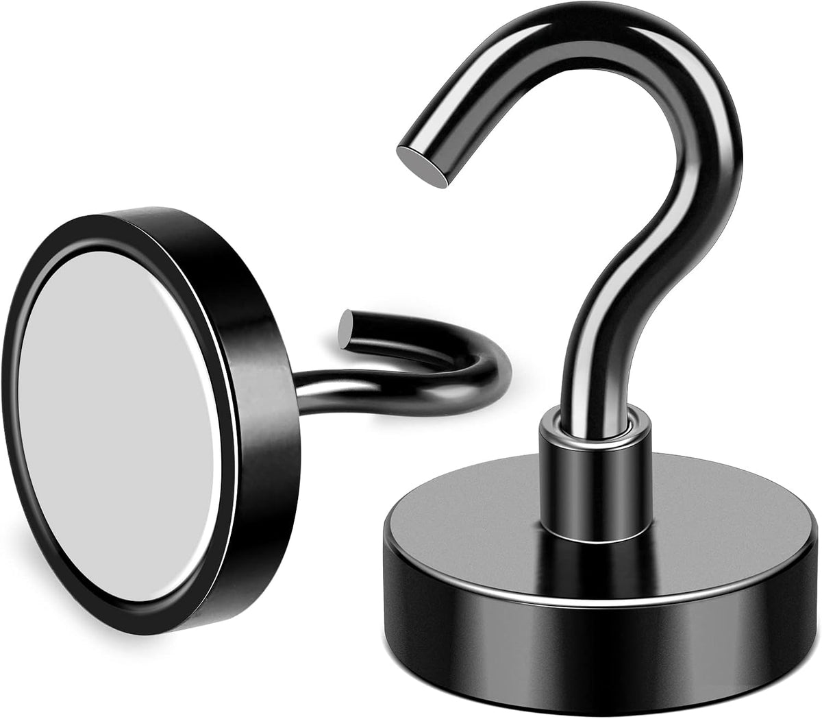 MIKEDE Magnetic Hooks, 40LB+ Heavy Duty Magnet Hooks for Cruise Cabins, Super Neodymium Hanging Hooks Black Strong Magnets with Hook for Fridge, Magnetic Hanger for Grill, Toolbox - Pack of 4