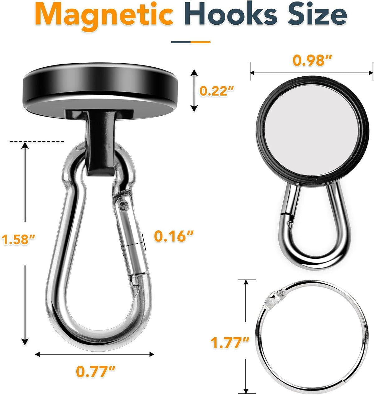 MIKEDE Strong Magnetic Hooks, 70LBS Magnetic Hooks Heavy Duty with Carabiner Hook, Strong Neodymium Magnets Hooks, Black Magnetic Hanger for Hanging, Kitchen, Grill, Locker, Cruise Ship Cabin - 3 Pack