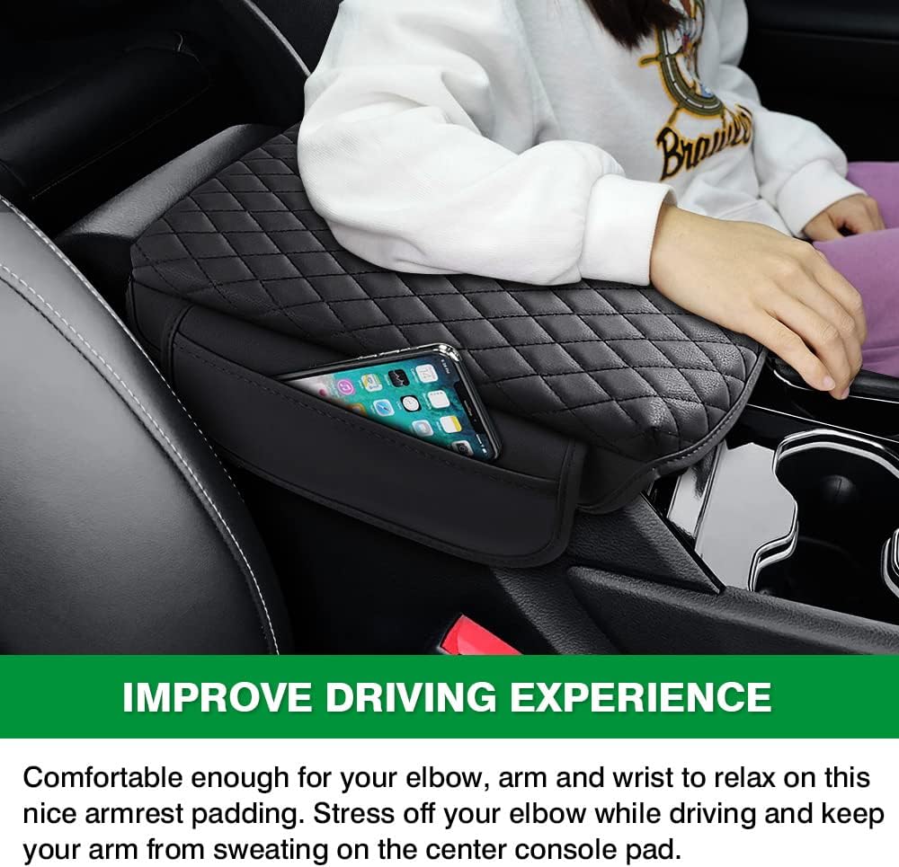Shademax Custom for Center Console Cover Jeep Grand Cherokee L Accessories 2021-2023 2024 2025 2026 Armrest Cover Center Console Pad Leather Armrest Seat Box Cover Protector with Pockets Storage Bag