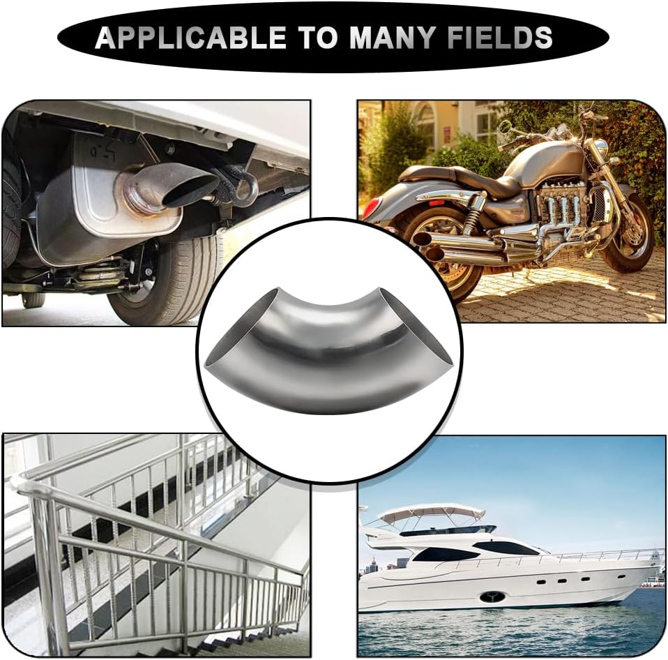 OD 1.5 Inch 90 Degree SS304 Stainless Steel Bend Tube Exhaust Elbow Pipe for Car Modified Exhaust System 1.5" Piping Silver Tone，Stair Handrail (1pcs)