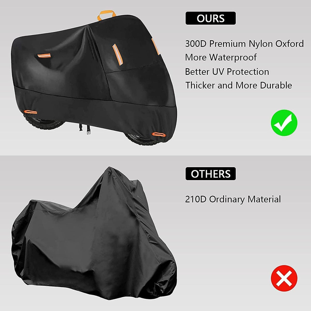 300D Oxford Heavy Duty Motorcycle Cover, Dirt Bike Cover, 86 inch L Compatible Sport Bikes Cruiser - Tear Proof Night Reflective Lock Holes Waterproof Impermeable Outdoor Protect (86 inch)
