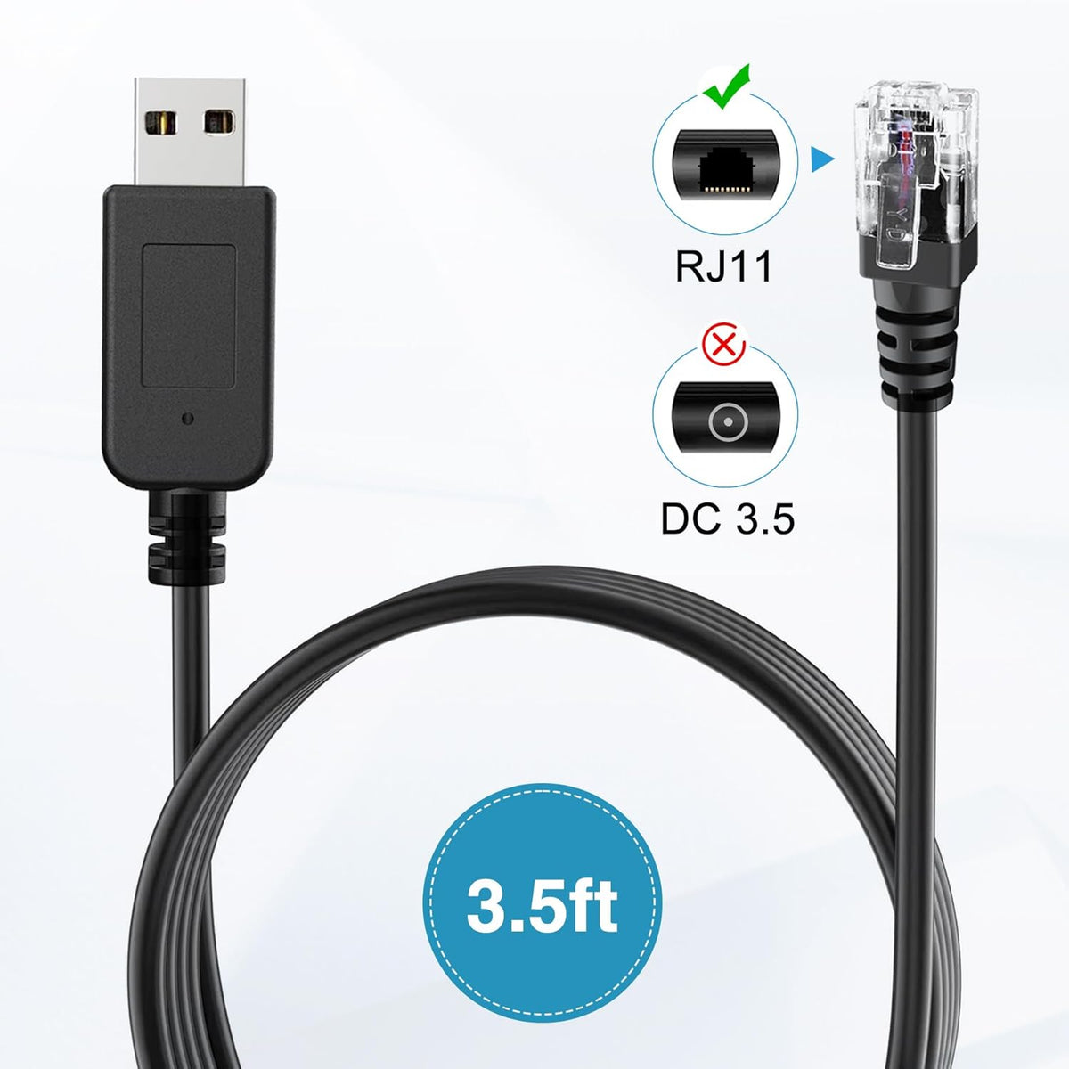 Radar Detector Cable, USB to RJ11 Plug,Replacement Radar Detectors Power Cable for Escort MAX 360 Unide R1 R3 R4 DFR8 DFR9 Passport 9500i Radenso XP Beltronics STI Radar Detector(RJ11-3.3ft)