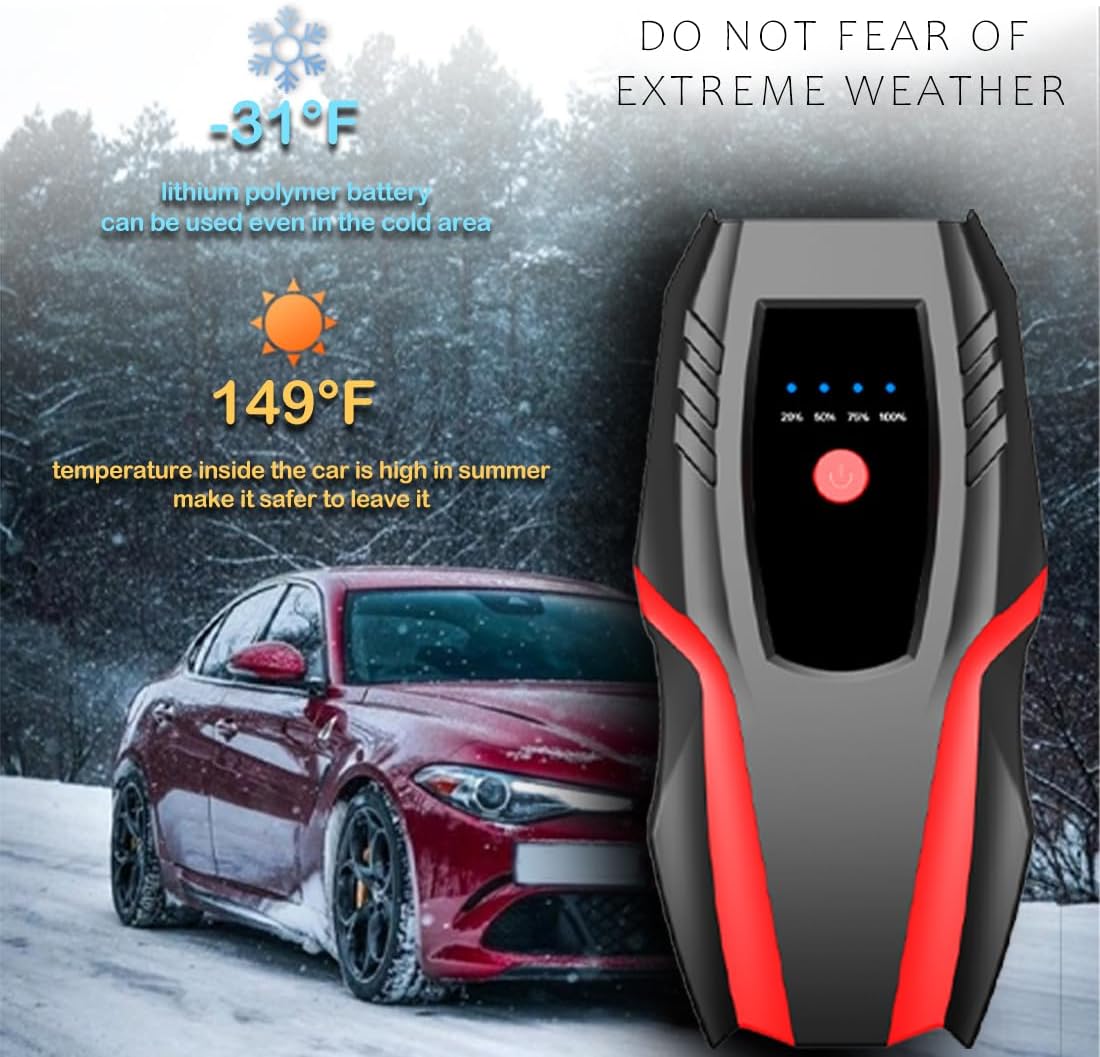 12v Auto Jump Starter Peak Current 2000A (8.0L Gas and 5.0L Diesel Engine), Car Lithium Battery Charger Jumper Cable Pack, 8000mah Portable Power Bank with LED Light&USB Quick Charge