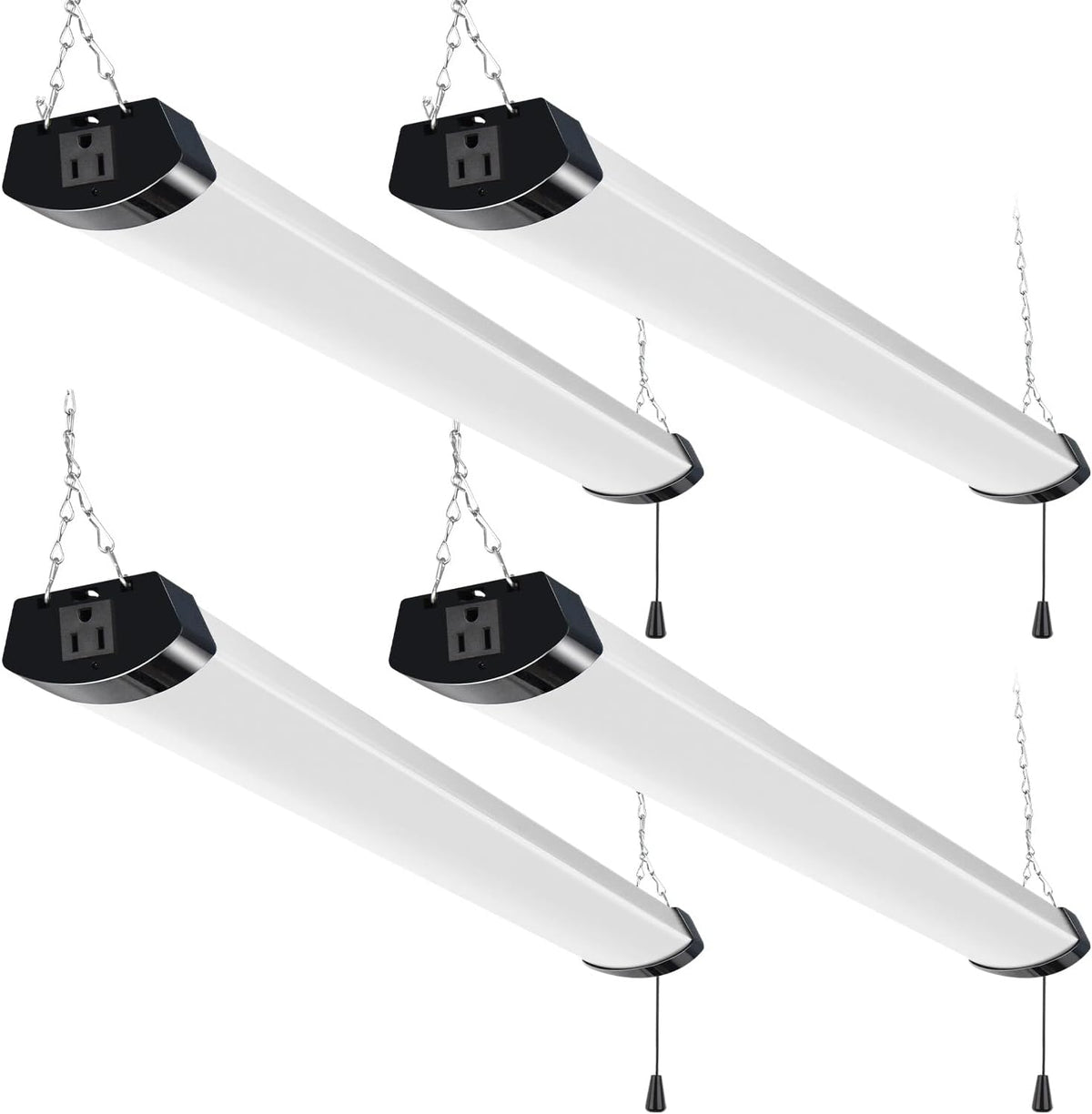 hykolity 120W LED Shop Light Linkable,13000lm(400w Equivalent),5000K 4FT Black Utility Shop Lights for Garages,Workshops,Basements,Hanging or Flush Mount with Power Cord and Pull Chain, ETL,4 Pack