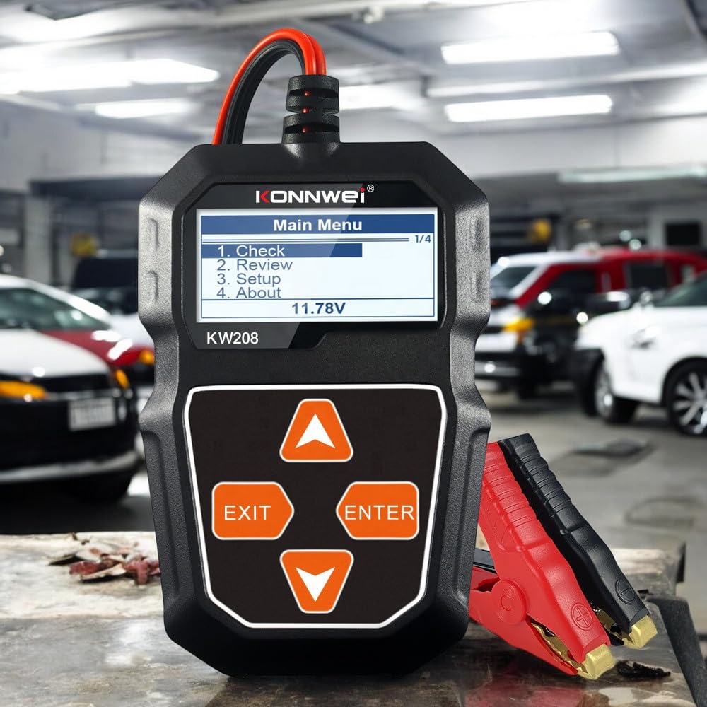 KONNWEI KW208 Car Battery Tester 12V. 100-2000 CCA Load Tester. Automotive Alternator Tester. Voltage Test, Cranking Test, Charging Test. For cars, trucks, boats, motorcycles, SUVs gasoline or diesel.